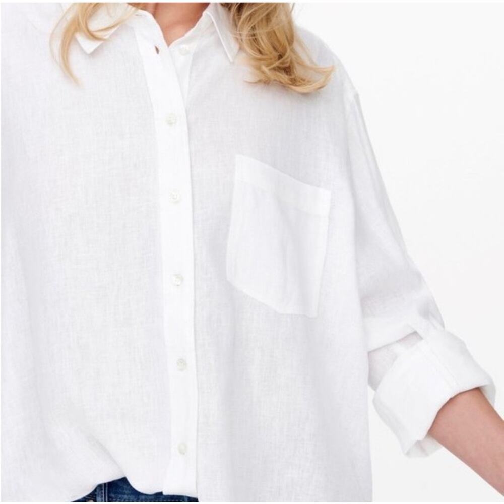 J. Jill Love Linen 100% Linen White Button Down Shirt Blouse NEW Size Small